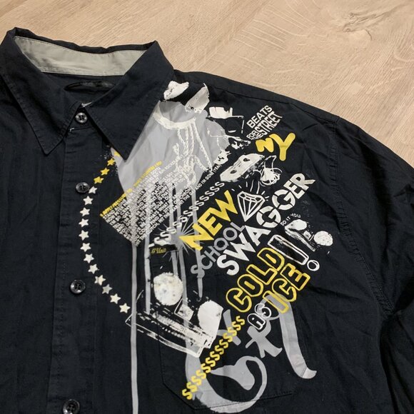 Y2K G-Unit Clothing Co Hip Hop Black Button Up Shirt 50 Cent Men's 2XL Cyber - Picture 3 of 7